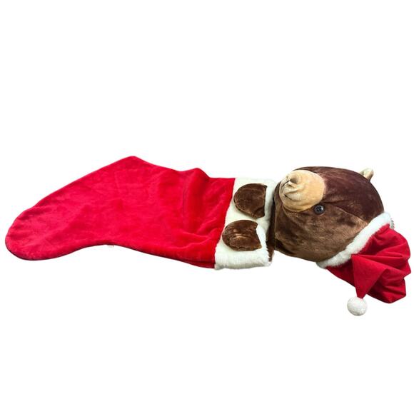 Vintage 80s Christmas Stocking Plush 3D Teddy Bear‎ Santa Hat 48" Humongous XL - Picture 11 of 13